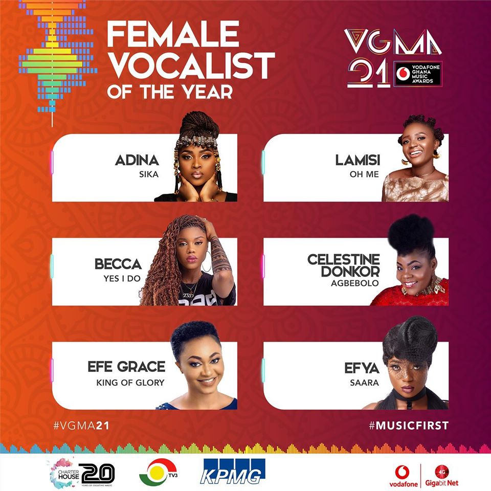 Nominees for Female Vocalist of the year.
