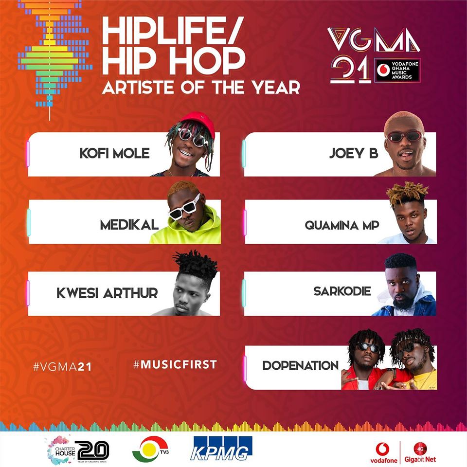 Nominees for HipLife Hip Hop Artiste of the year