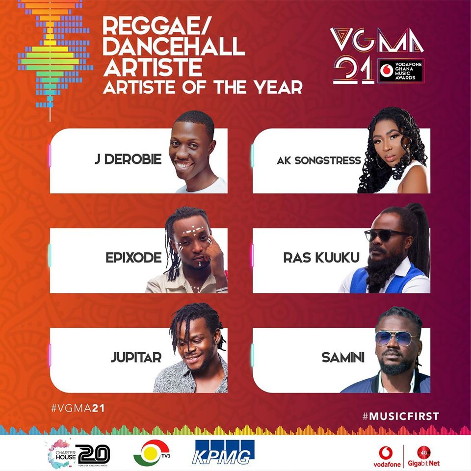 Nominees for Reggae/Dancehall Artiste of the year.